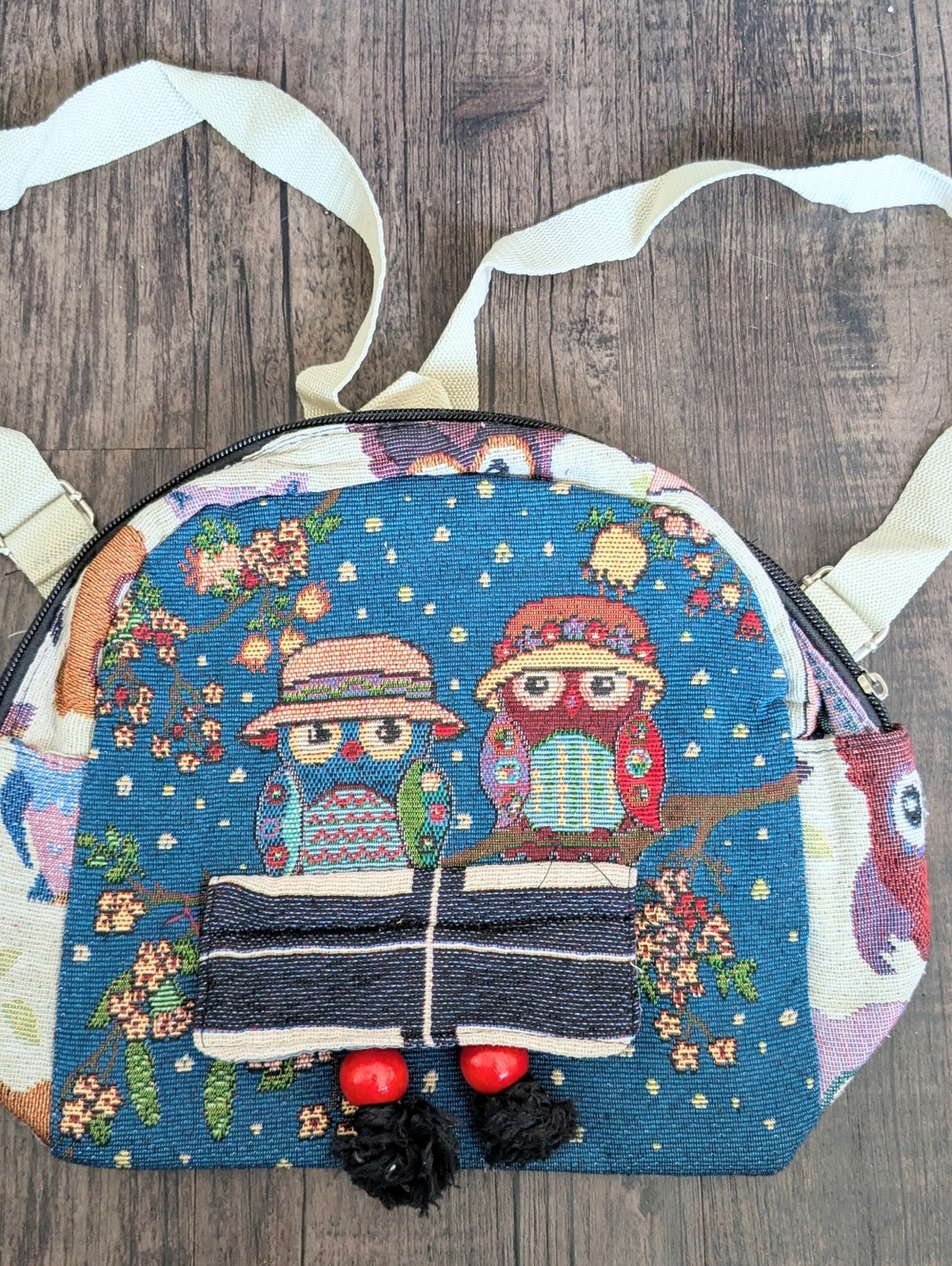 Boho Tapestry Owl Mini Backpack Festival Bag 9” Cottagecore Grandmacore Festival